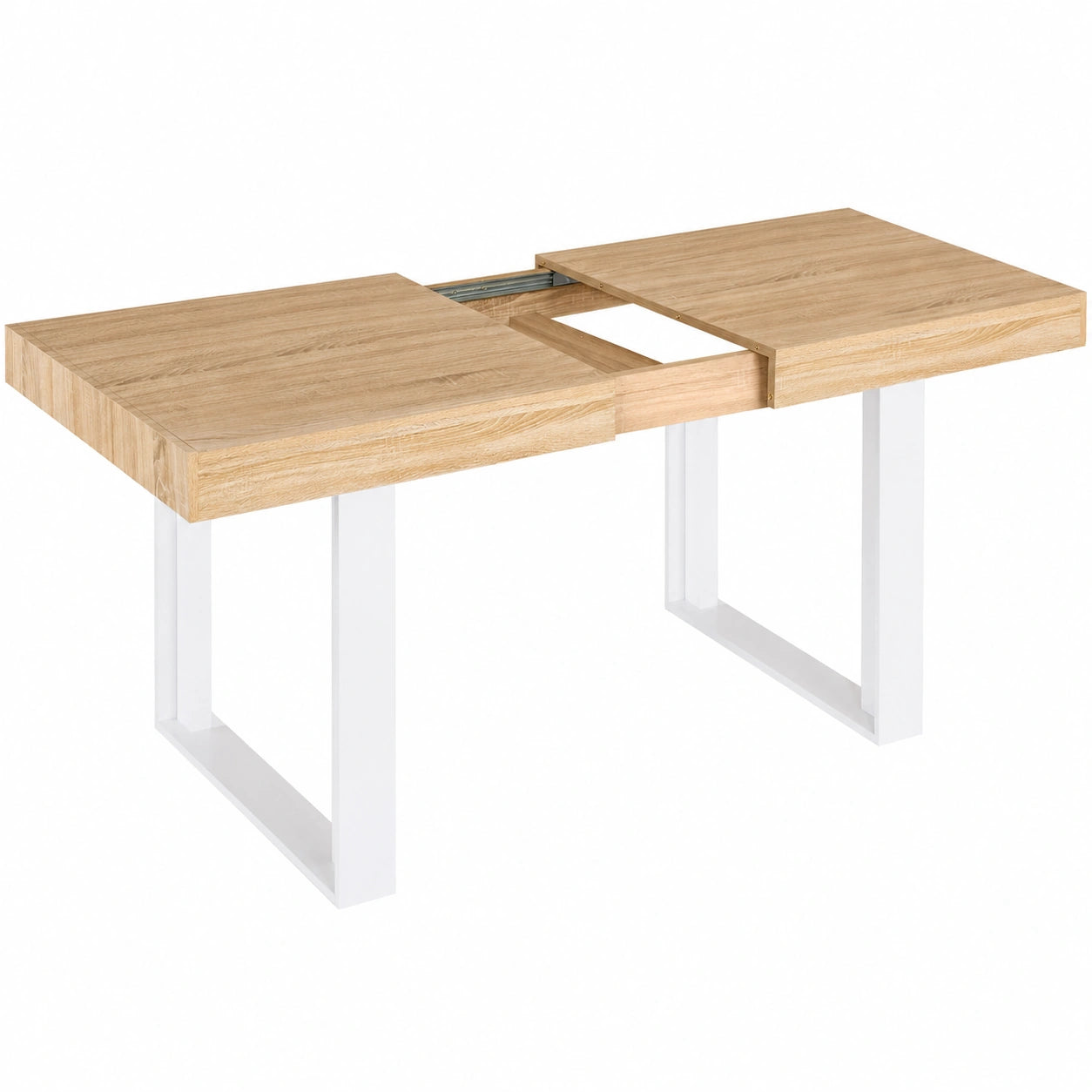 Table à Manger Extensible Rectangulaire pour 4-8 Personnes en Bois et Blanc, 160-200 cm