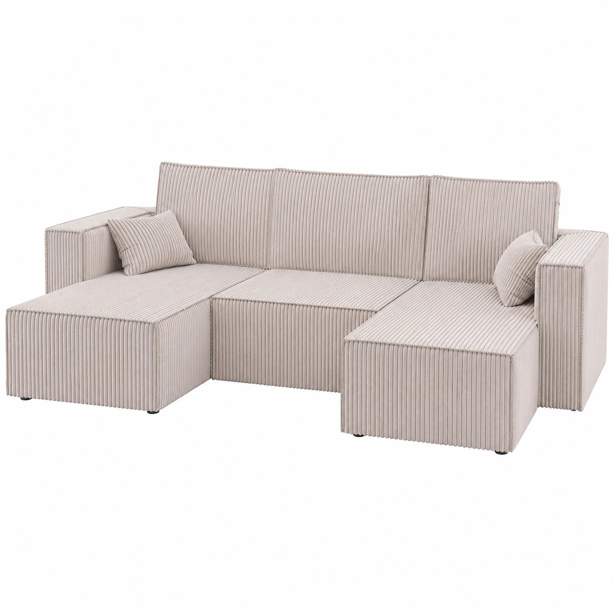 Canapé panoramique en velours convertible beige avec grande surface de couchage