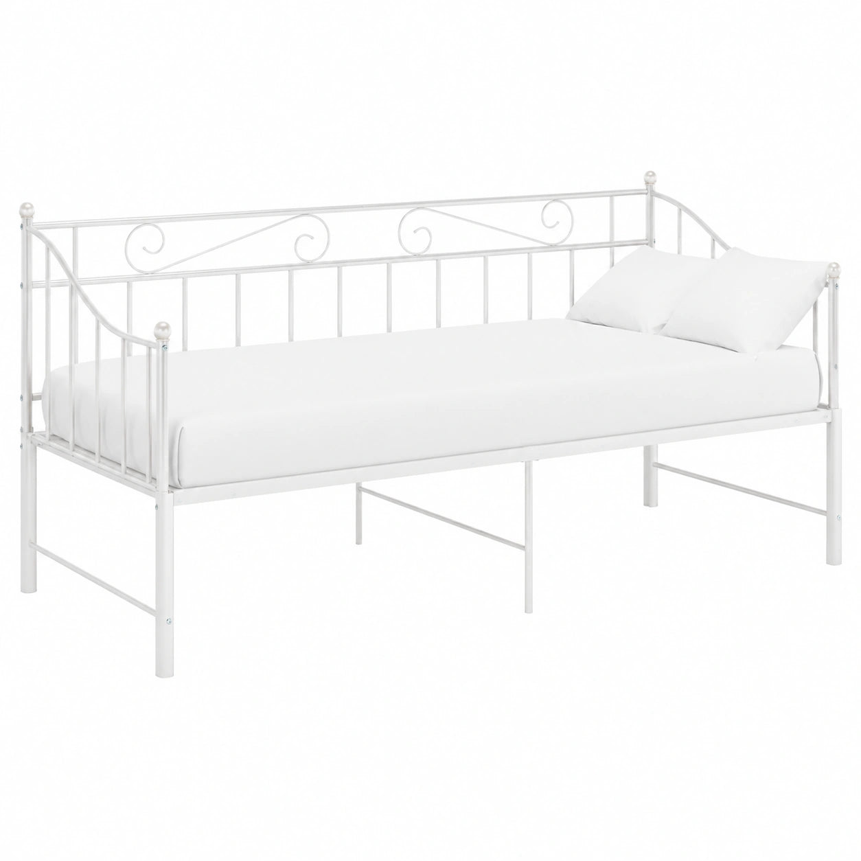 Cadre de Lit Extensible en Métal Blanc 90x200 cm pour Salon et Chambre