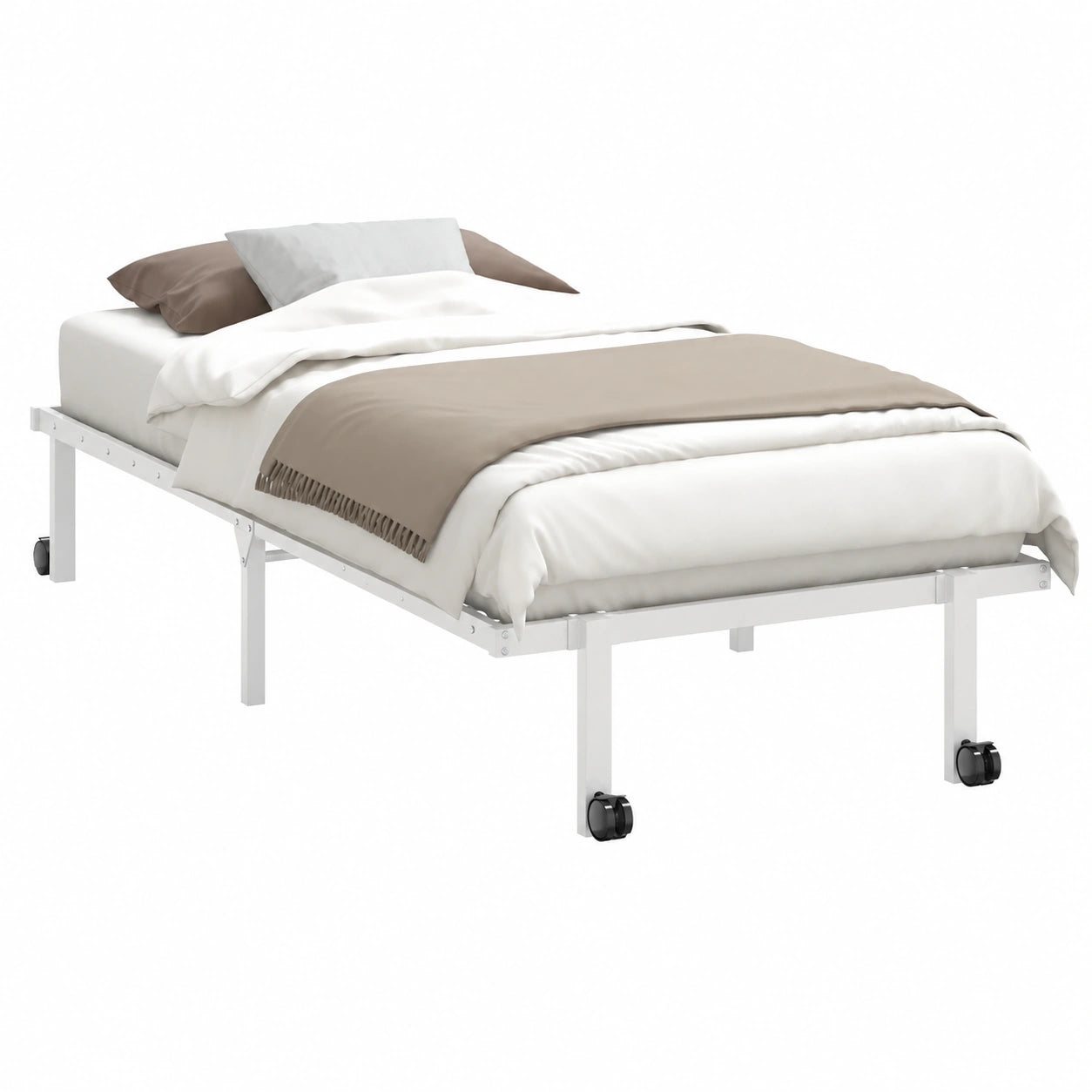 Cadre de lit simple en acier pliable blanc 90x190 cm