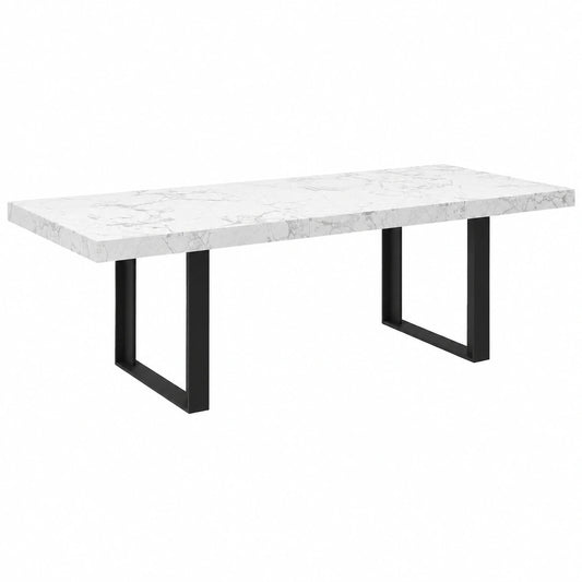 Table à Manger Extensible Rectangle pour 6 à 12 Personnes, Effet Marbre Blanc, 200-300 cm