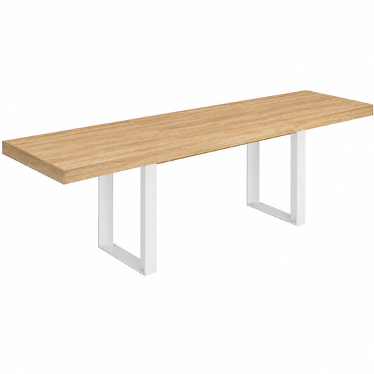 Table à Manger Extensible Rectangle pour 6-12 Personnes, Bois et Blanc, 200-300 cm