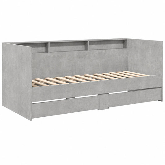 Cadre de Lit de Jour Moderne avec Rangement, Gris Béton 90x190 cm
