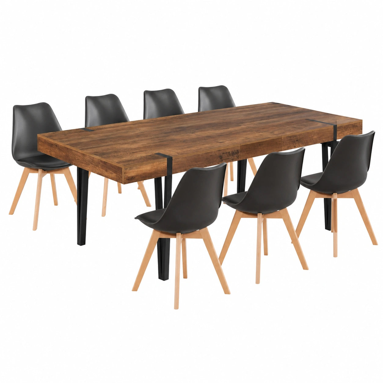 Table à Manger Extensible Rectangle pour 6-10 Personnes, Bois Foncé
