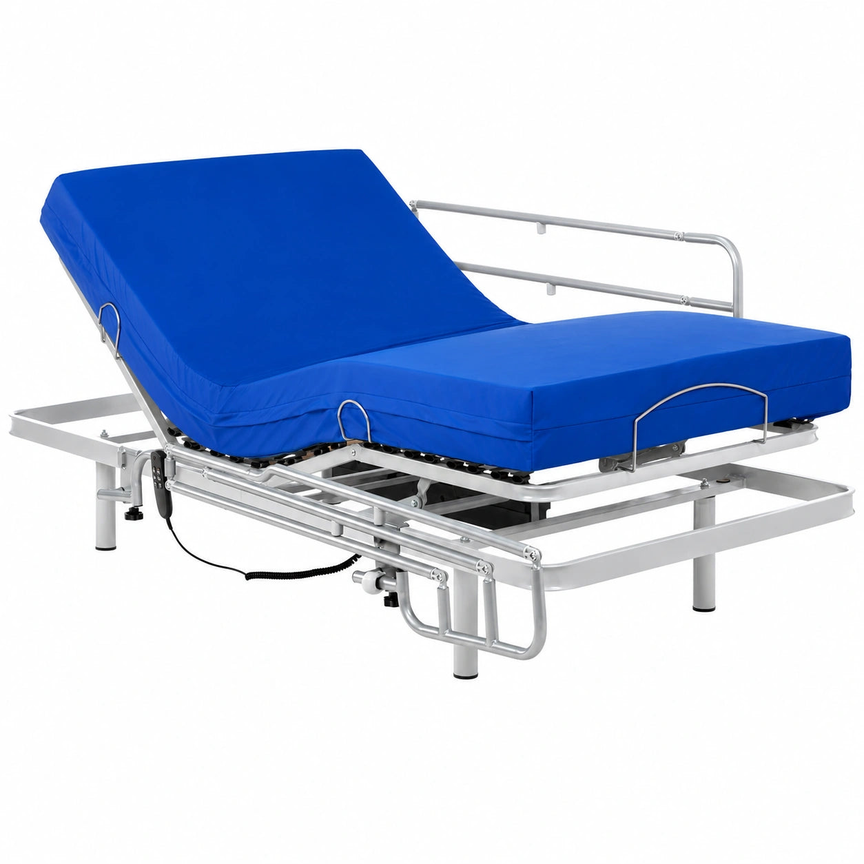 Lit électrique 90x200 cm avec matelas HR professionnel et barres rabattables, housse imperméable lavable