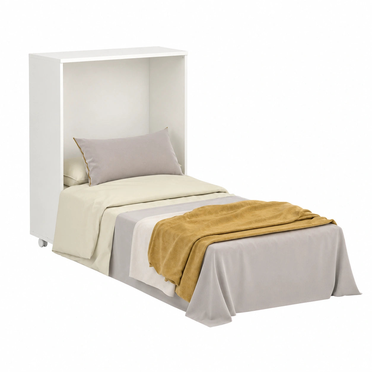 Lit escamotable blanc en ciment avec matelas inclus