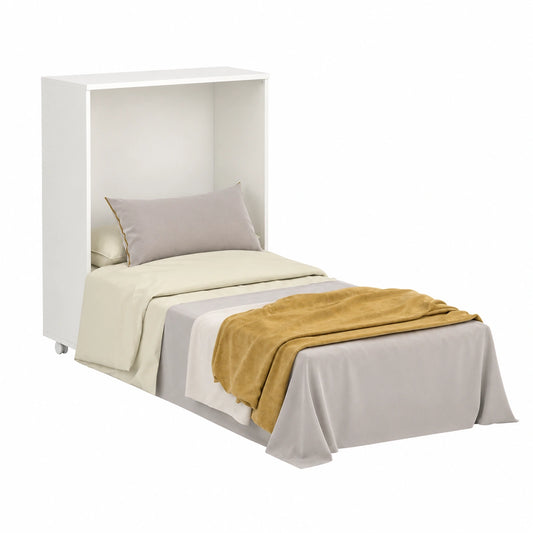 Lit escamotable blanc en ciment avec matelas inclus