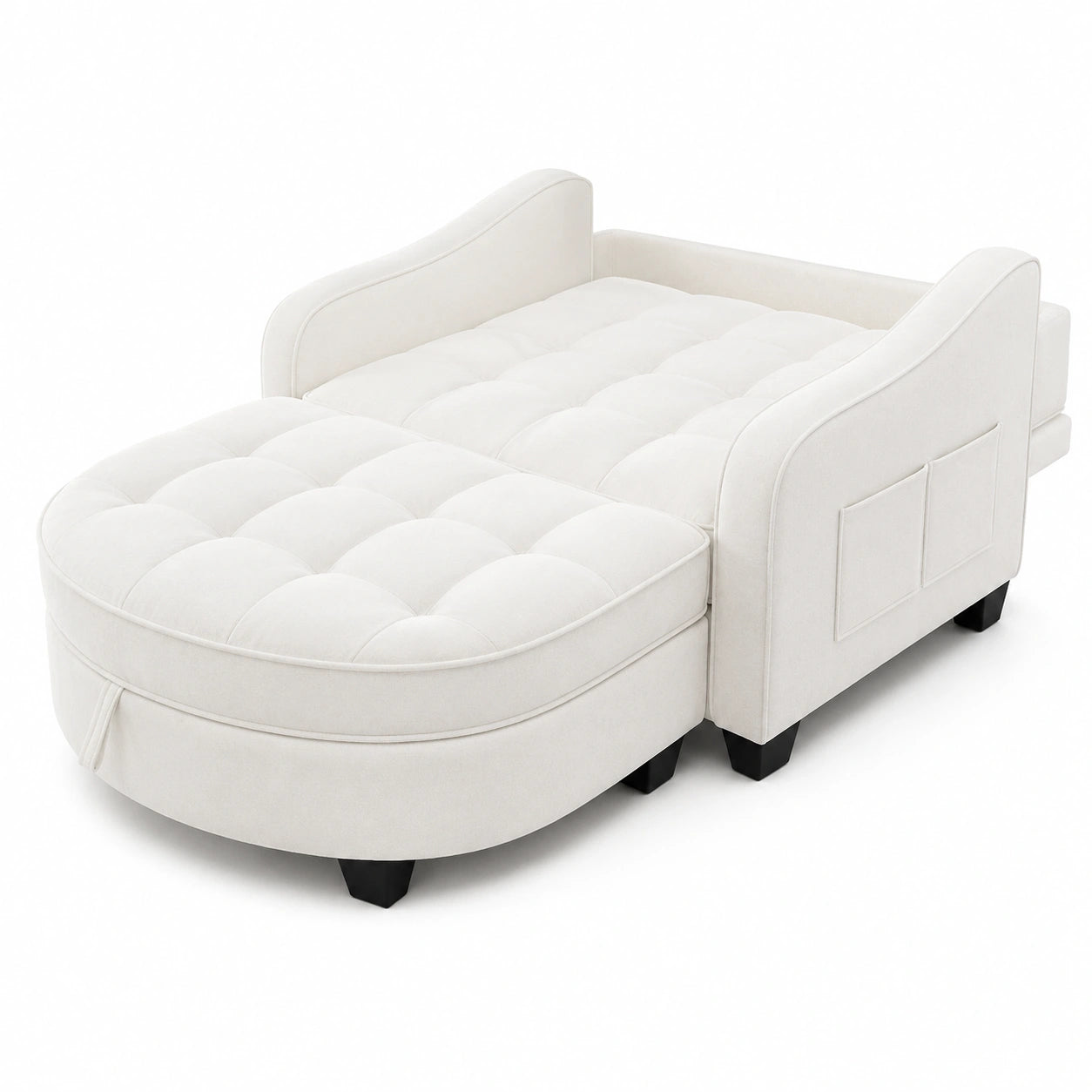 Canapé-Lit Multifonctionnel avec Repose-Pieds, Tissu Chenille, Idéal pour Petits Espaces, Beige