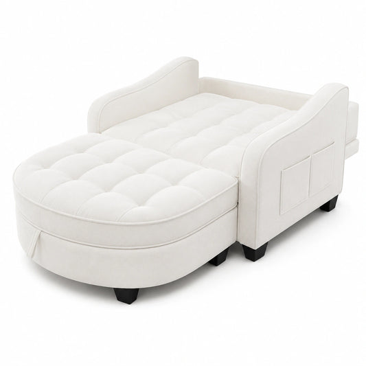 Canapé-Lit Multifonctionnel avec Repose-Pieds, Tissu Chenille, Idéal pour Petits Espaces, Beige