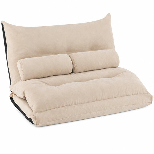 Canapé-lit Pliable avec Dossier Réglable et Oreillers, Sofa Convertible pour Salon et Chambre, Beige