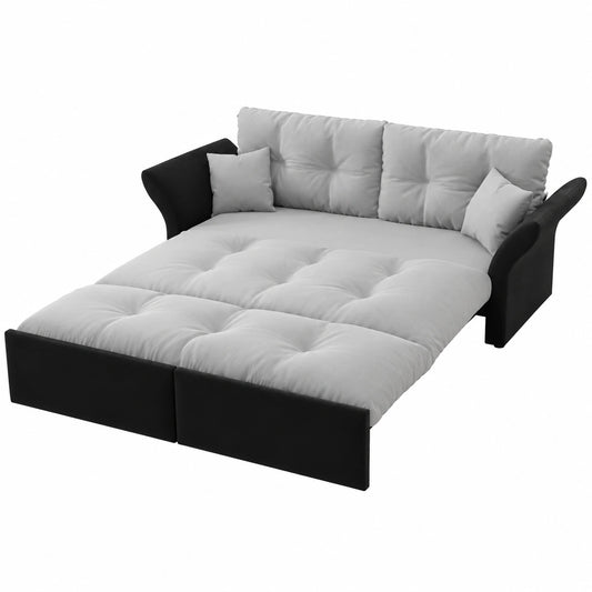 Canapé-lit gigogne convertible 3 en 1 avec capitonnage et coussins en velours gris clair