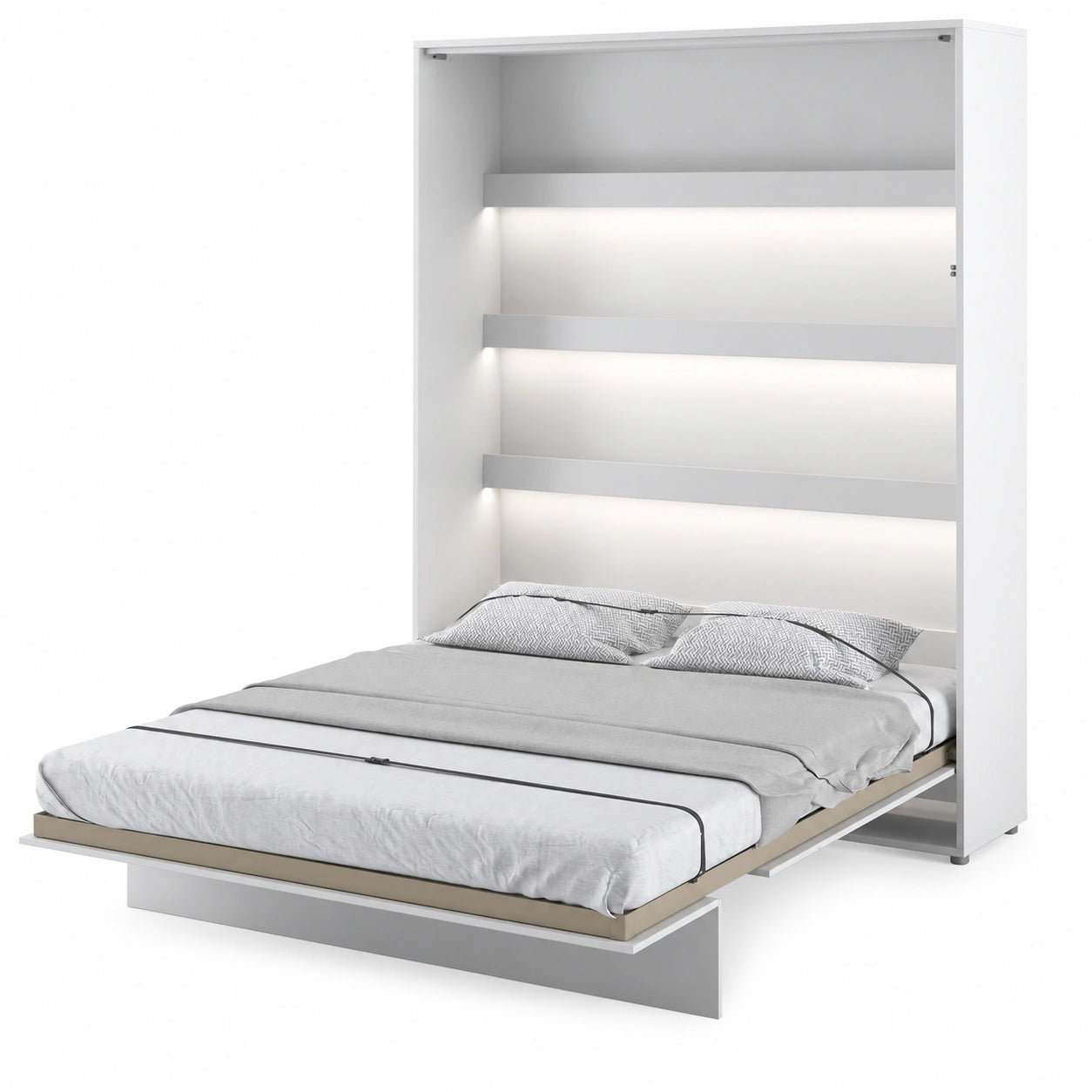 Lit escamotable vertical 160x200 cm blanc mat pour deux personnes