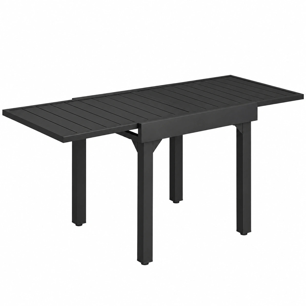 Table de jardin extensible pour 4 à 6 personnes, plateau à lattes en aluminium, pieds en acier, noire
