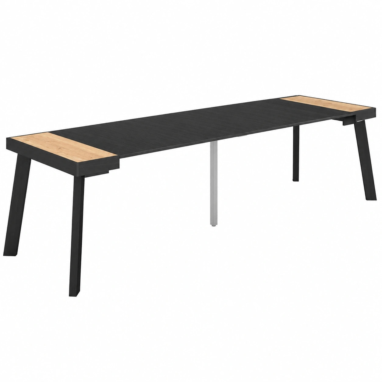 Table console extensible moderne en chêne et noir pour 14 personnes