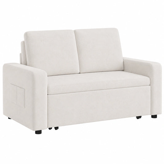 Canapé-lit extensible en velours beige pour 2 personnes