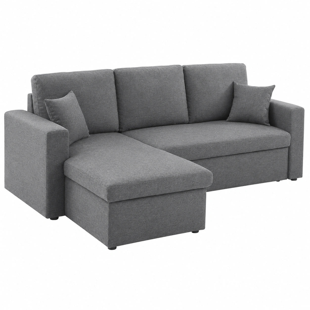 Canapé d'angle convertible en tissu gris foncé avec rangement