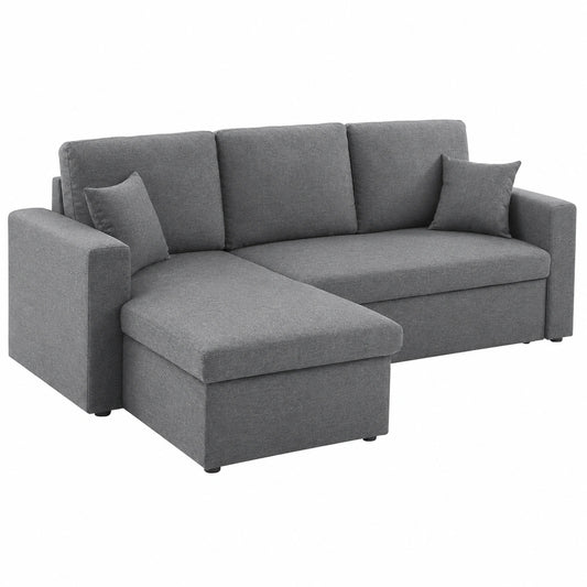 Canapé d'angle convertible en tissu gris foncé avec rangement
