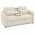Canapé Convertible 2 Places avec Dossier Réglable et Porte-gobelets, Beige