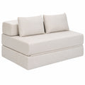 Canapé Convertible 2 Places en Velours Côtelé Beige avec 2 Coussins
