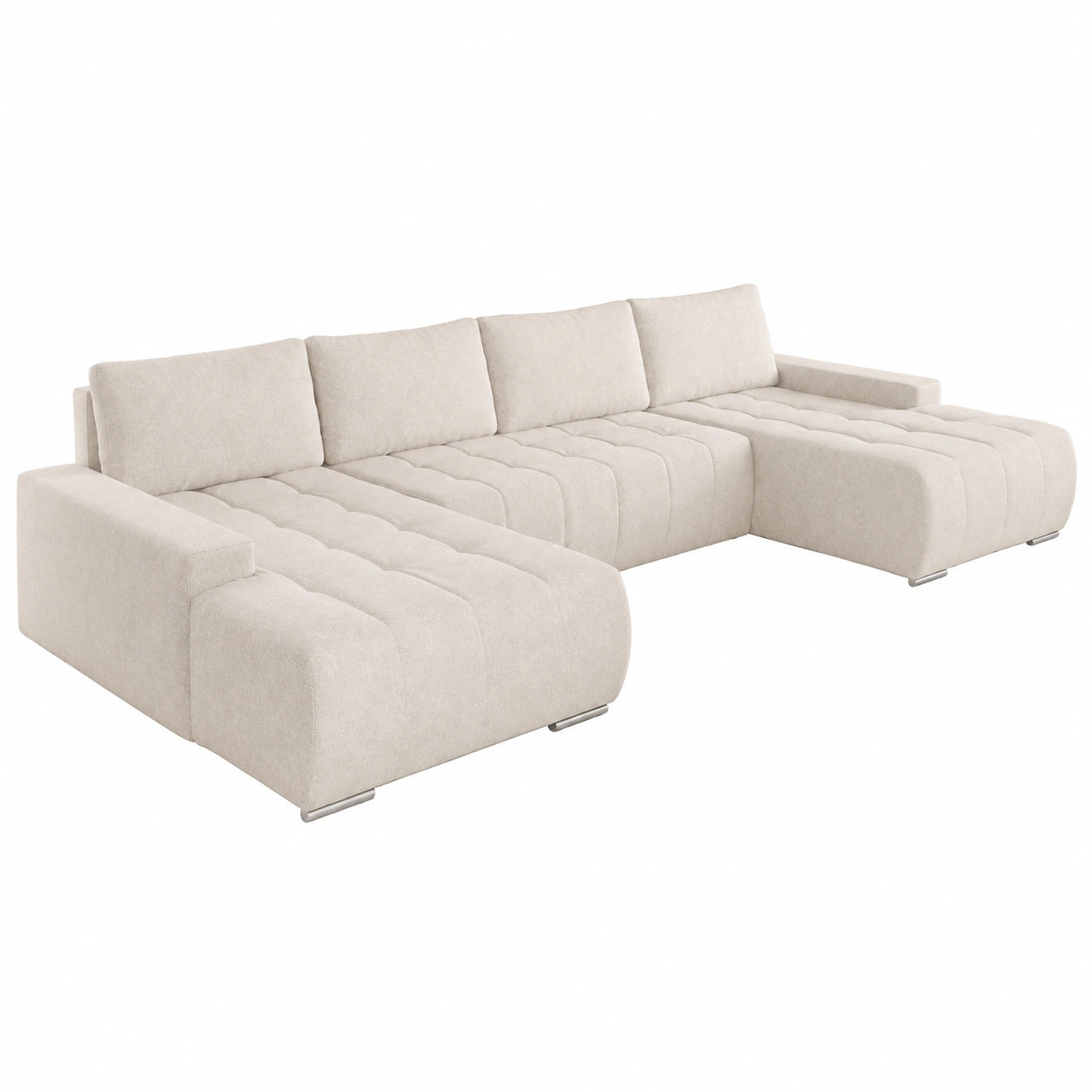 Canapé d'angle panoramique convertible en U avec rangement en tissu beige